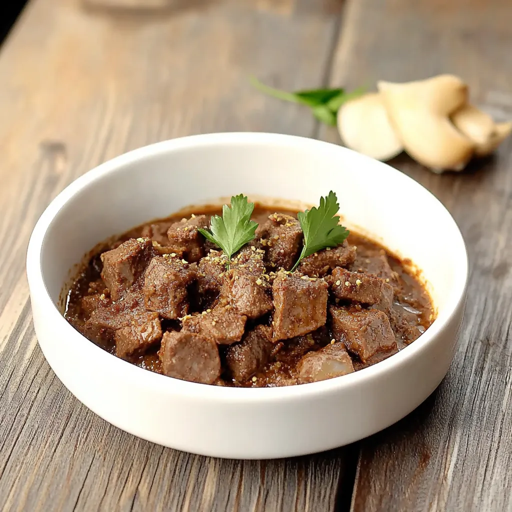 Um prato de comida com carne e temperos.