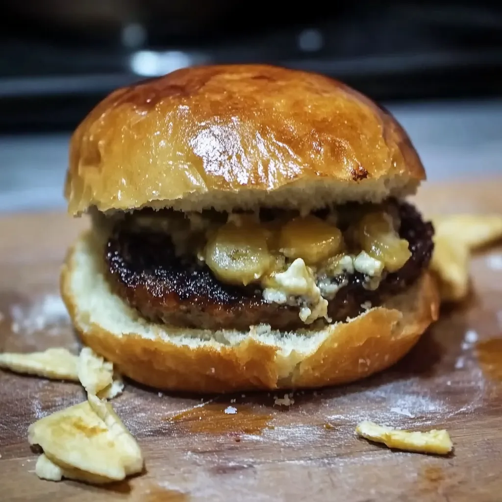 Um burger com queijo e frutas.