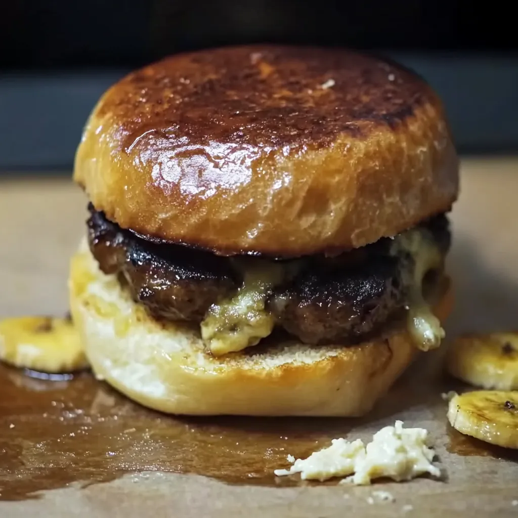 Um sanduíche com queijo derretido e banana.