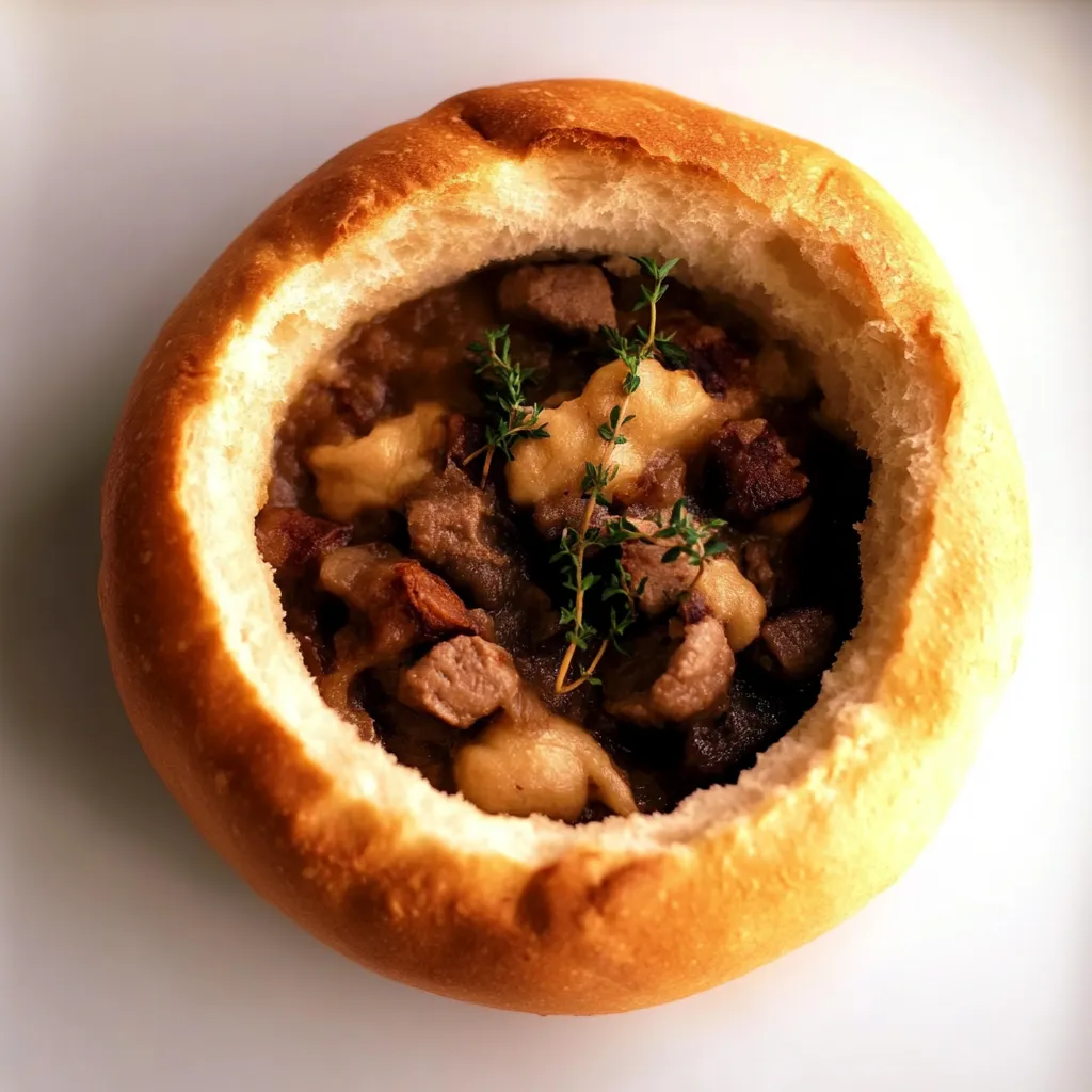 Um pão de almôndegas com carne e ervas.