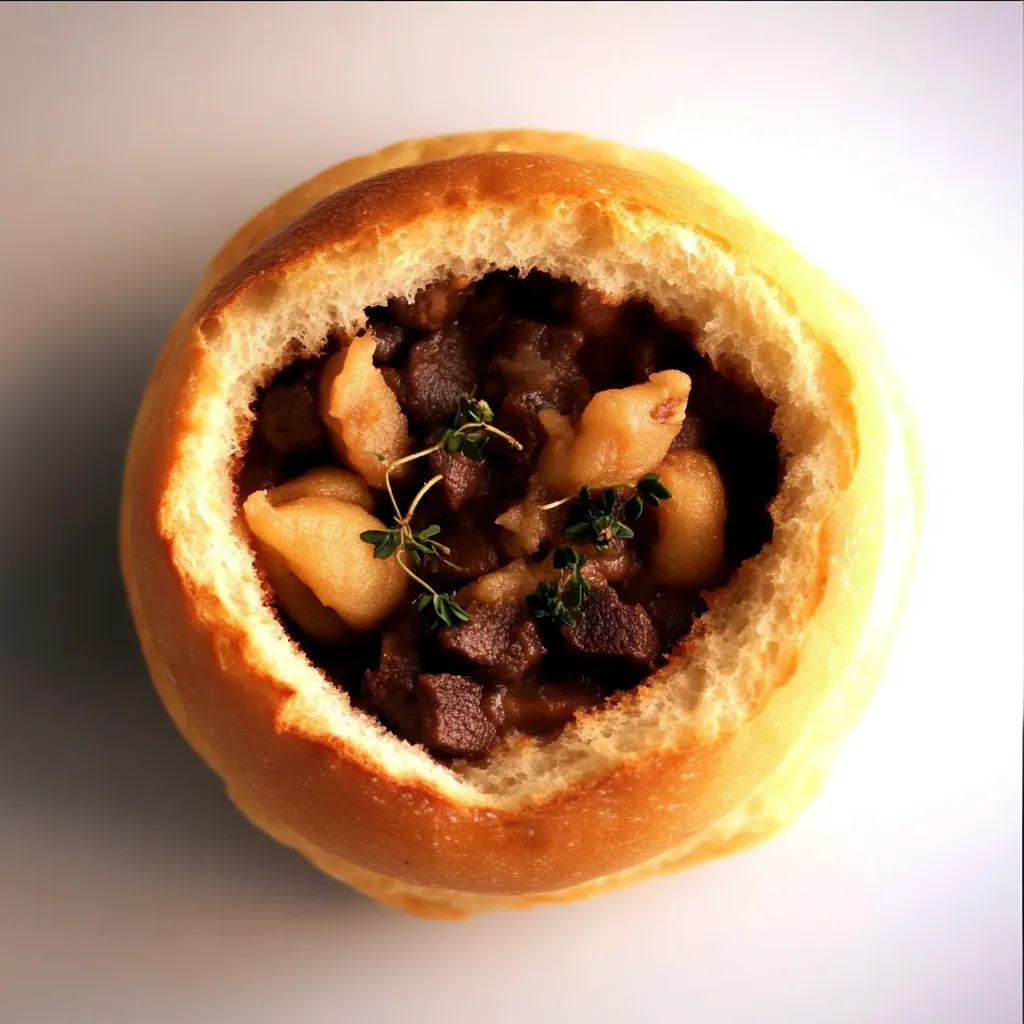 Pão com carne e legumes.