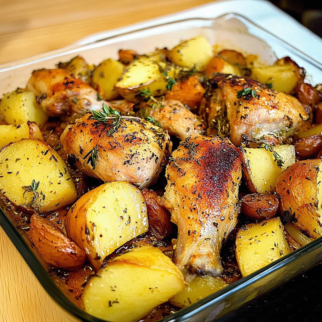 Carne assada com batatas e cebola.