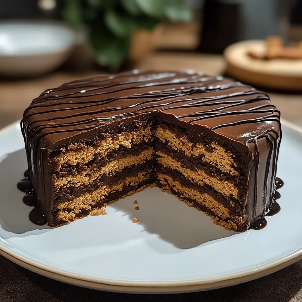 Um pedaço de cake com chocolate e manteiga.