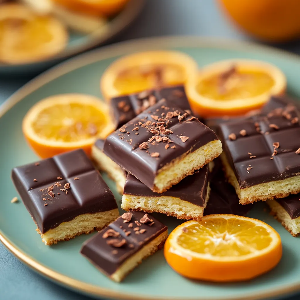 Plate com chocolate e laranja.
