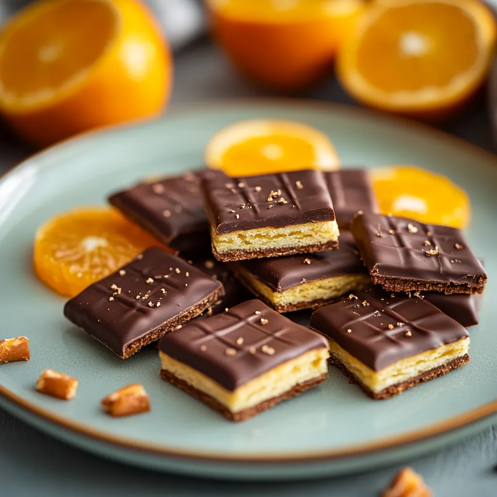 Plate with chocolate and orange desserts.