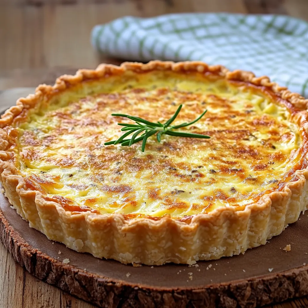 Um pedaço de tarta com cebola e alho.
