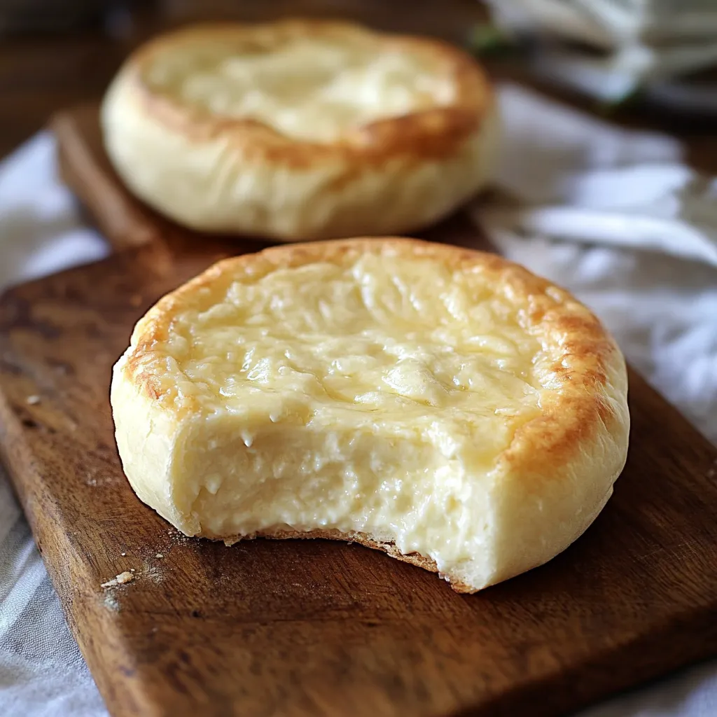Dois pães de queijo em uma mesa.