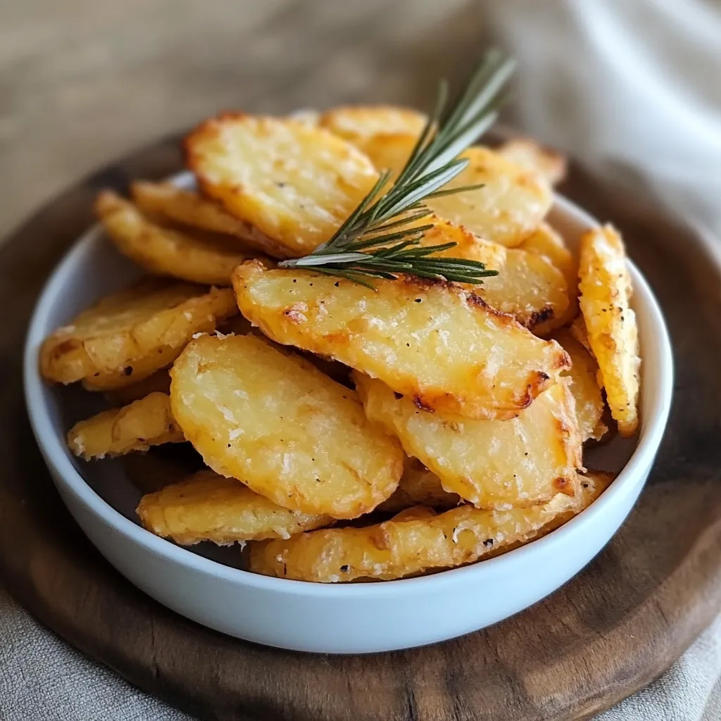 Um prato cheio de papas fritas com ervas.