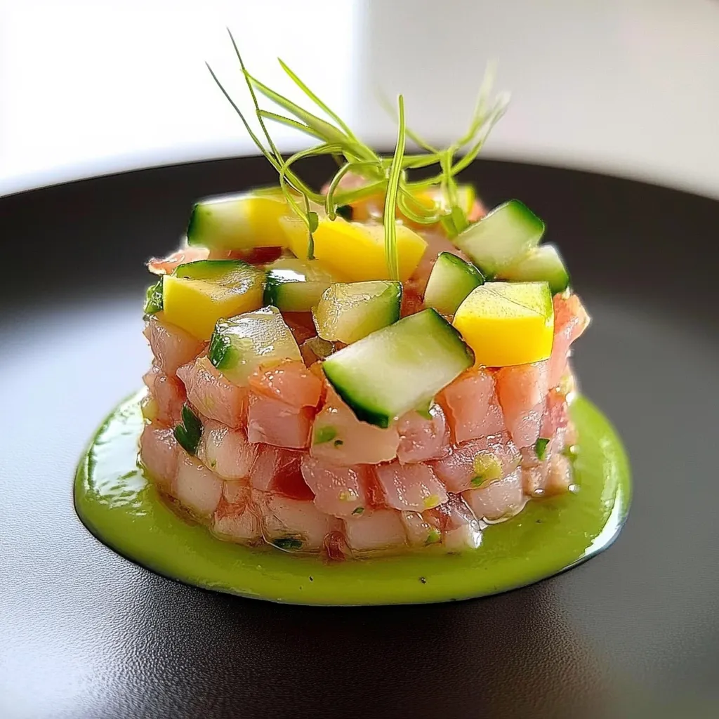 Um prato de frutas e vegetais com uma base de salada de frango.