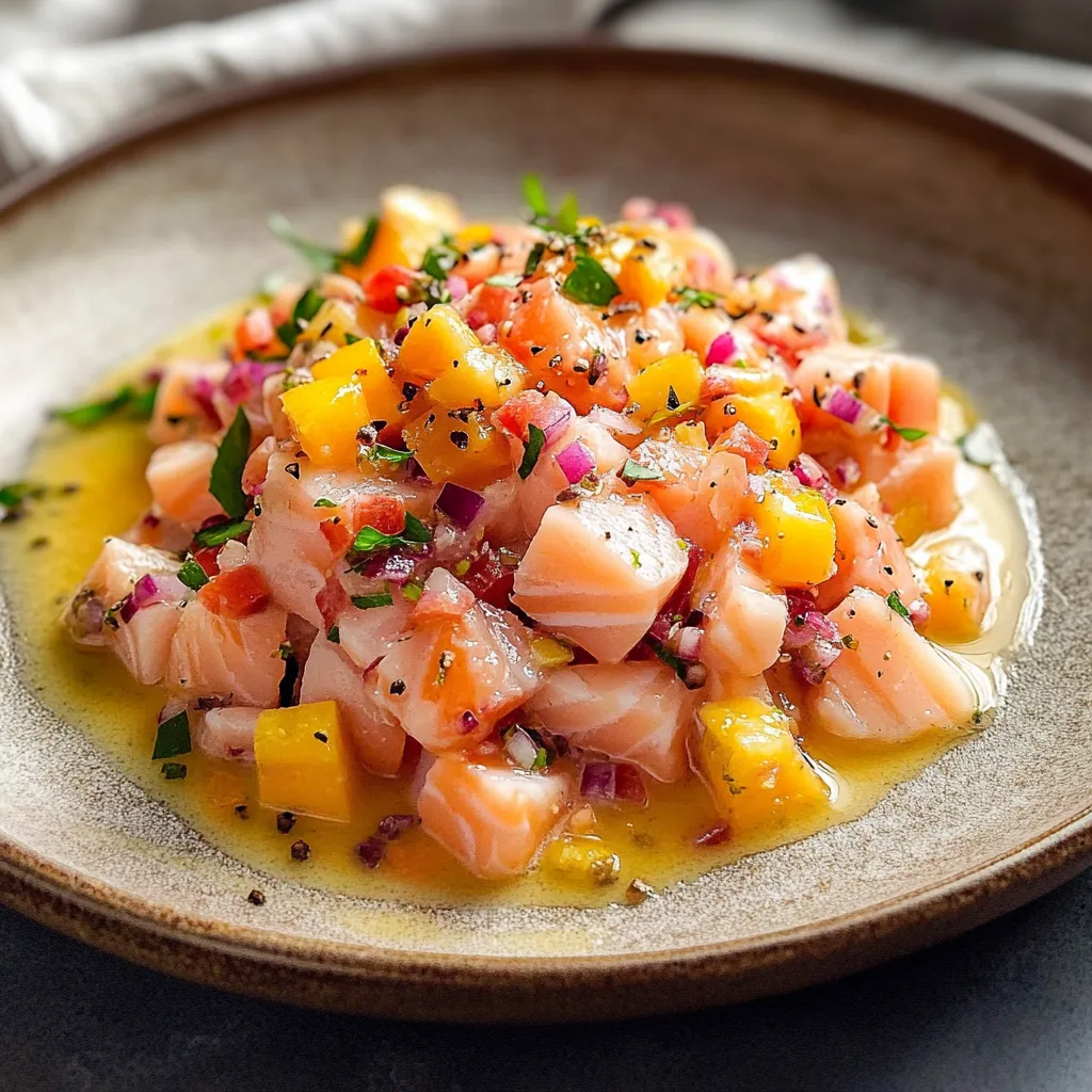 Salada com frutas e peixe.