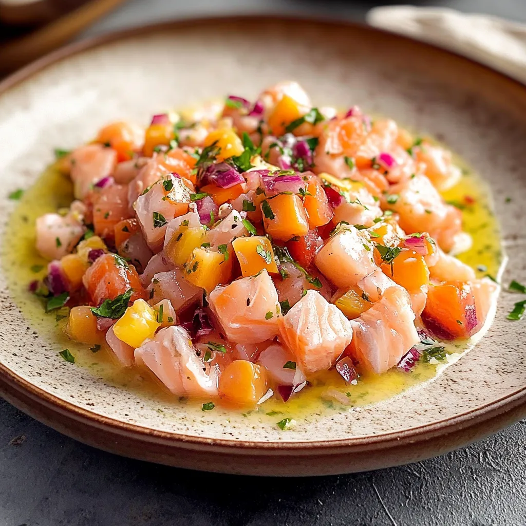 Salada com frutas e peixe.