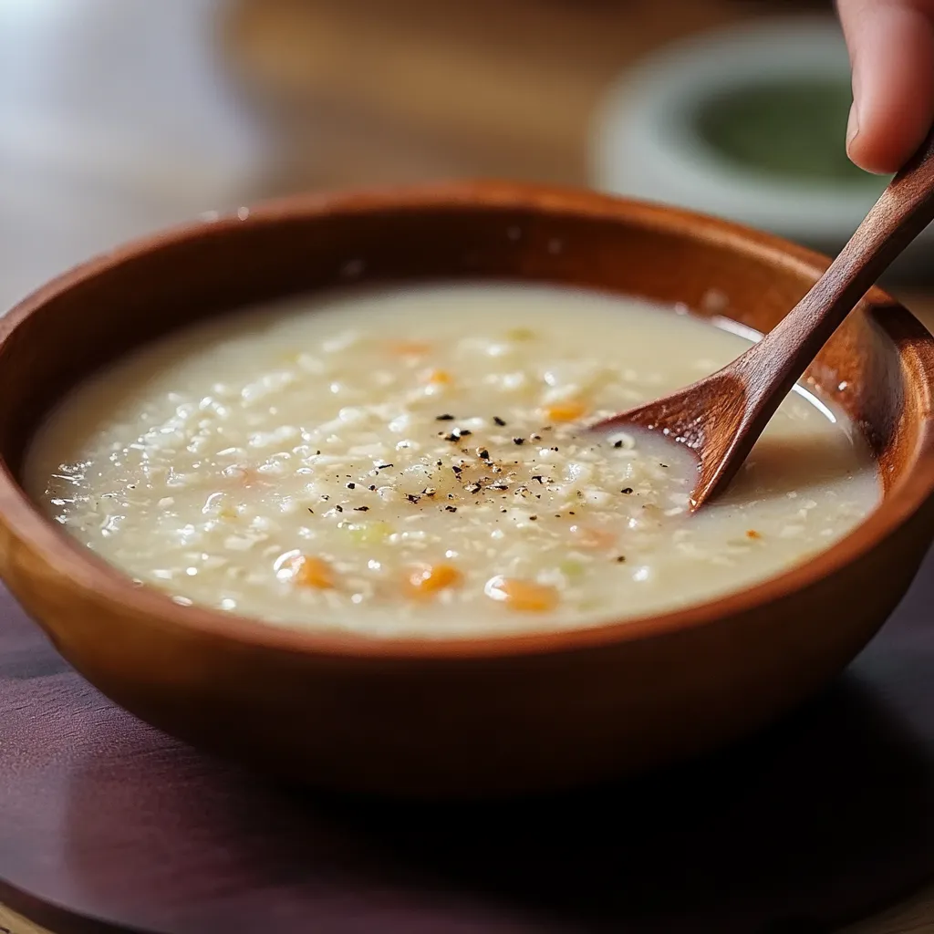 Um prato de sopa com carro e ervas.