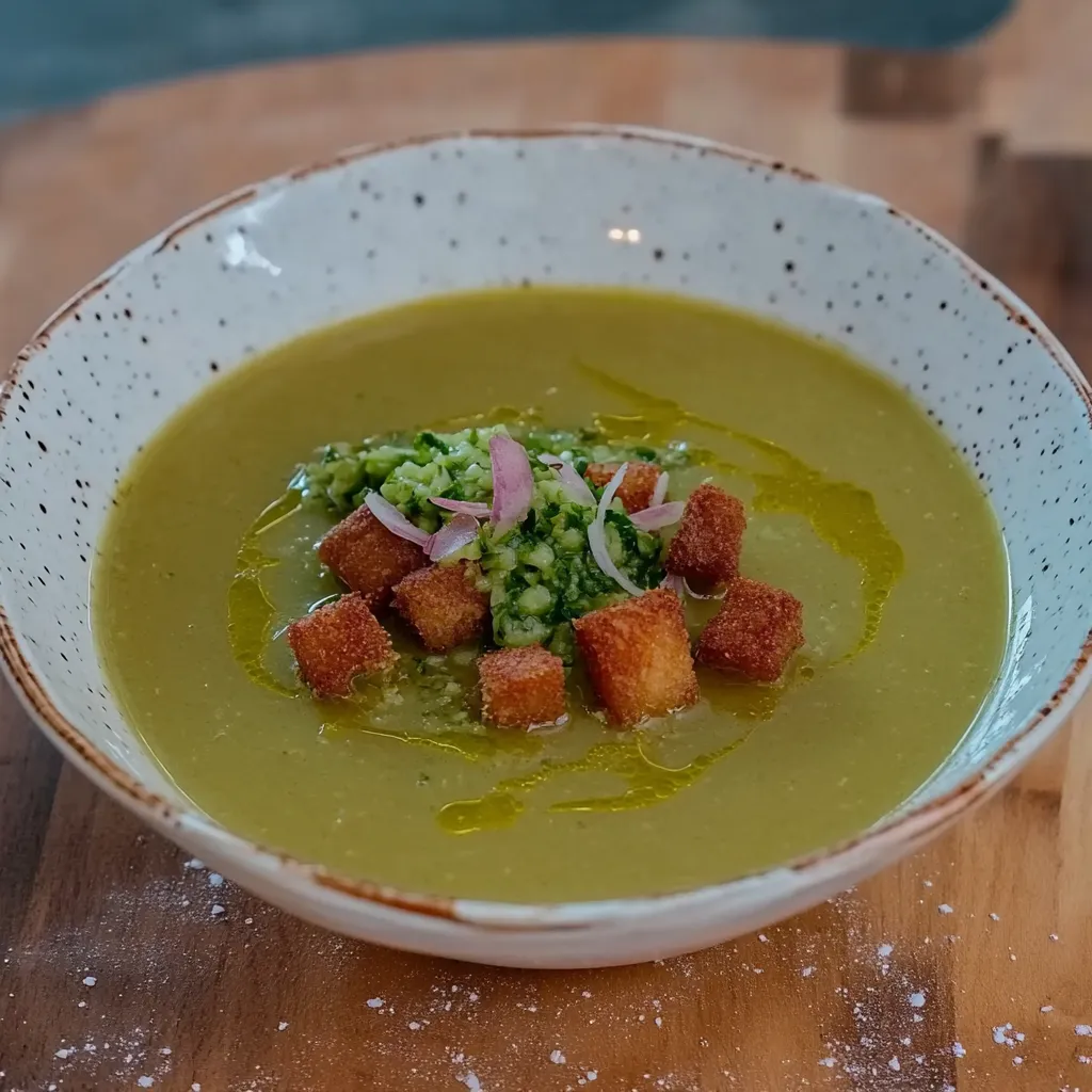 Um prato de sopa com pimentões e cebola.