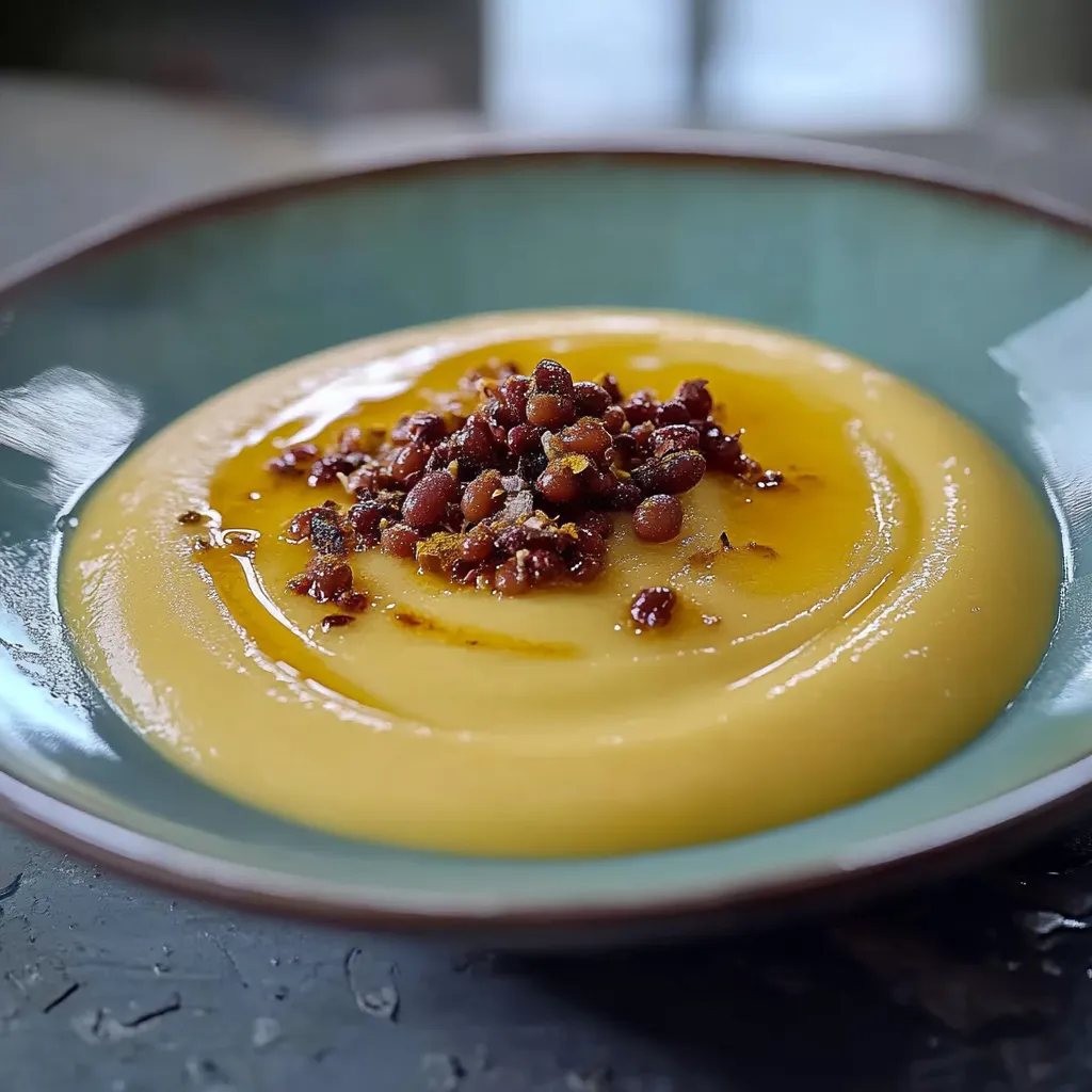 Um prato de sopa com granulados no topo.