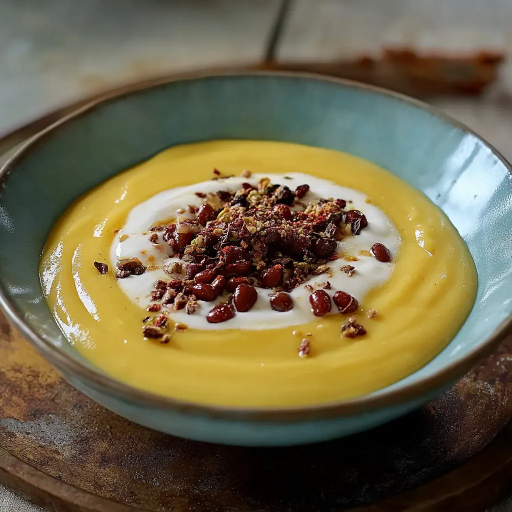 Um prato de sopa com granulado de café e frutas.