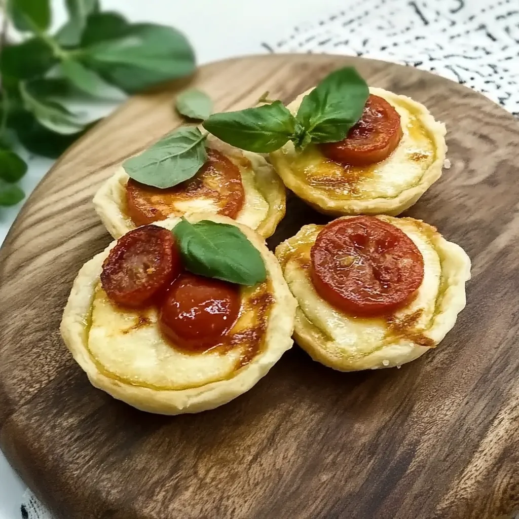 Quatro pastéis com tomates e folhas de espinaca.