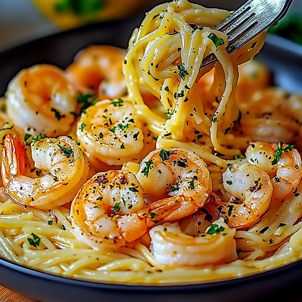 Pasta com camarões e ervas.