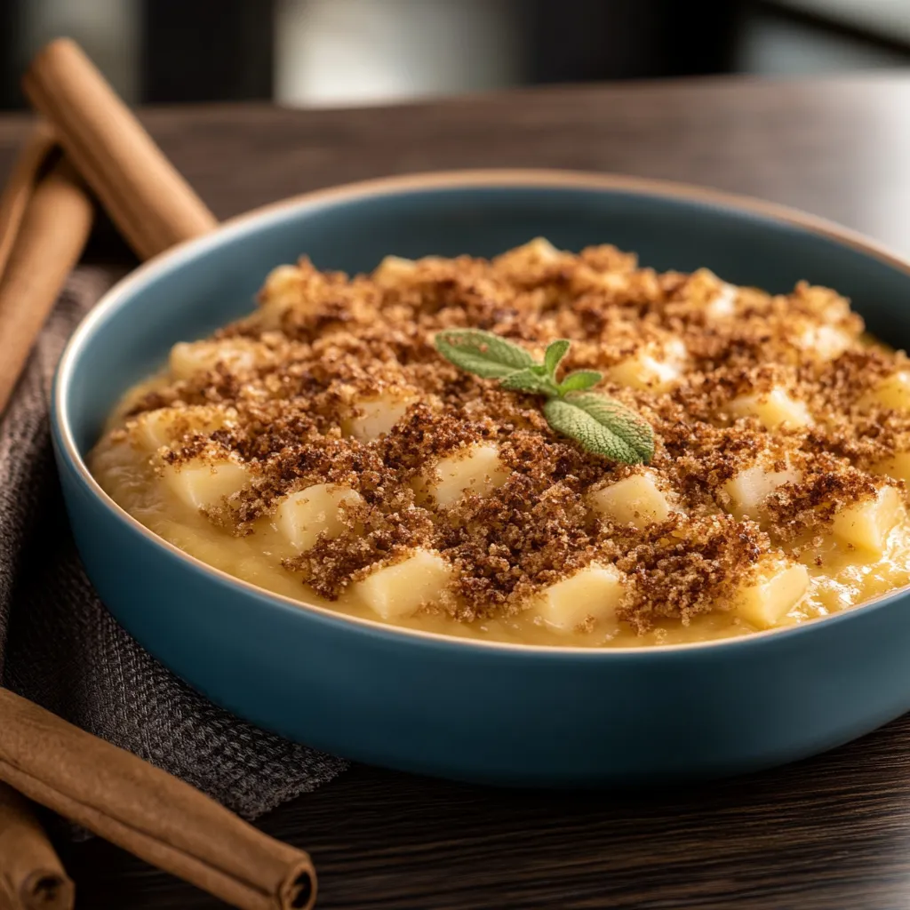 Um prato de comida com granulado de café e cinnamon.