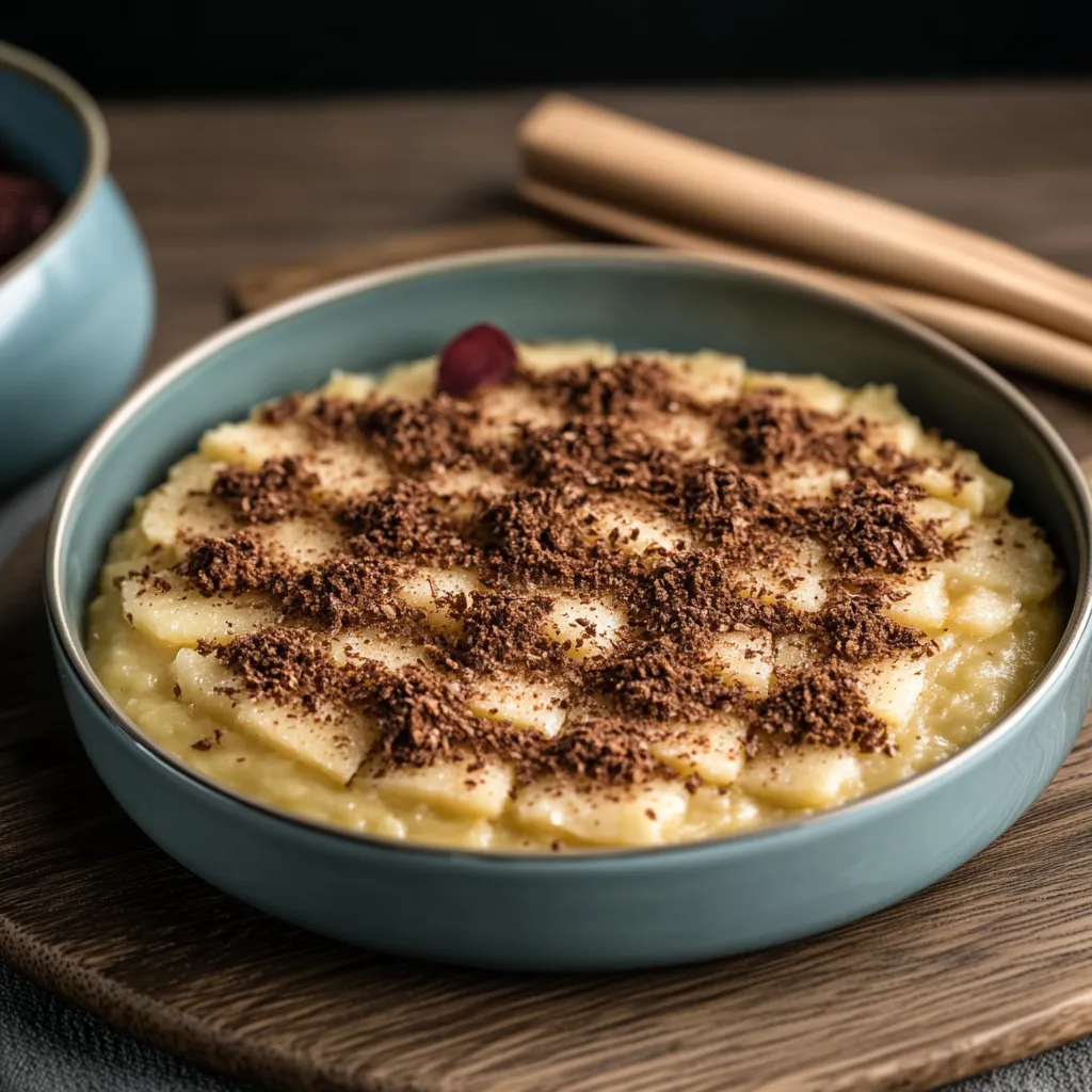 Um prato de frutas com chocolate e granola.