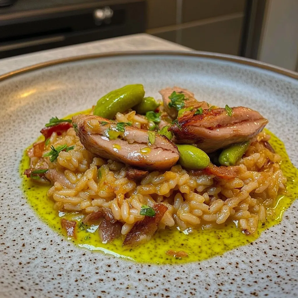 Riso com carne e legumes.
