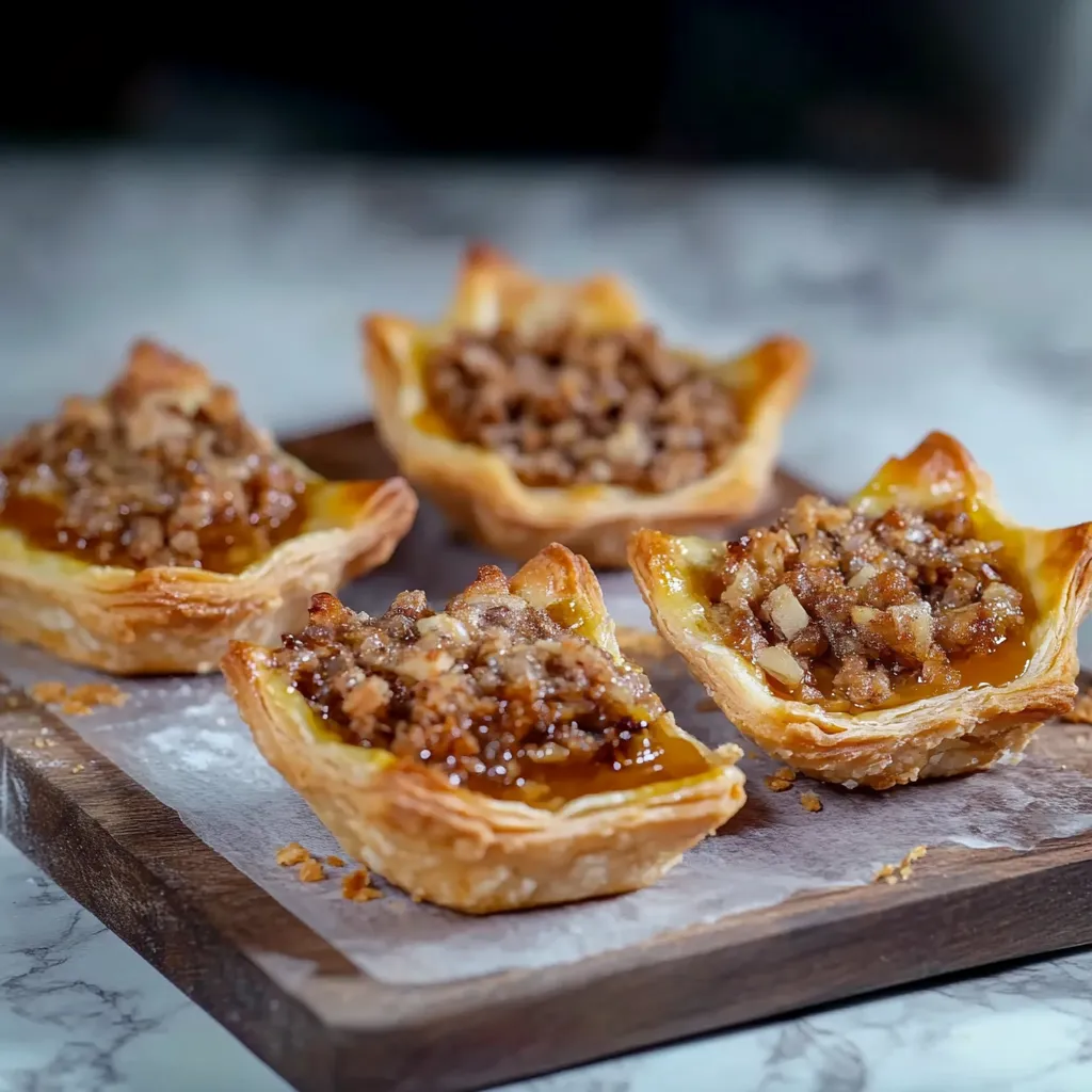 Quatro pastéis de frango com frutas vermelhas no topo.
