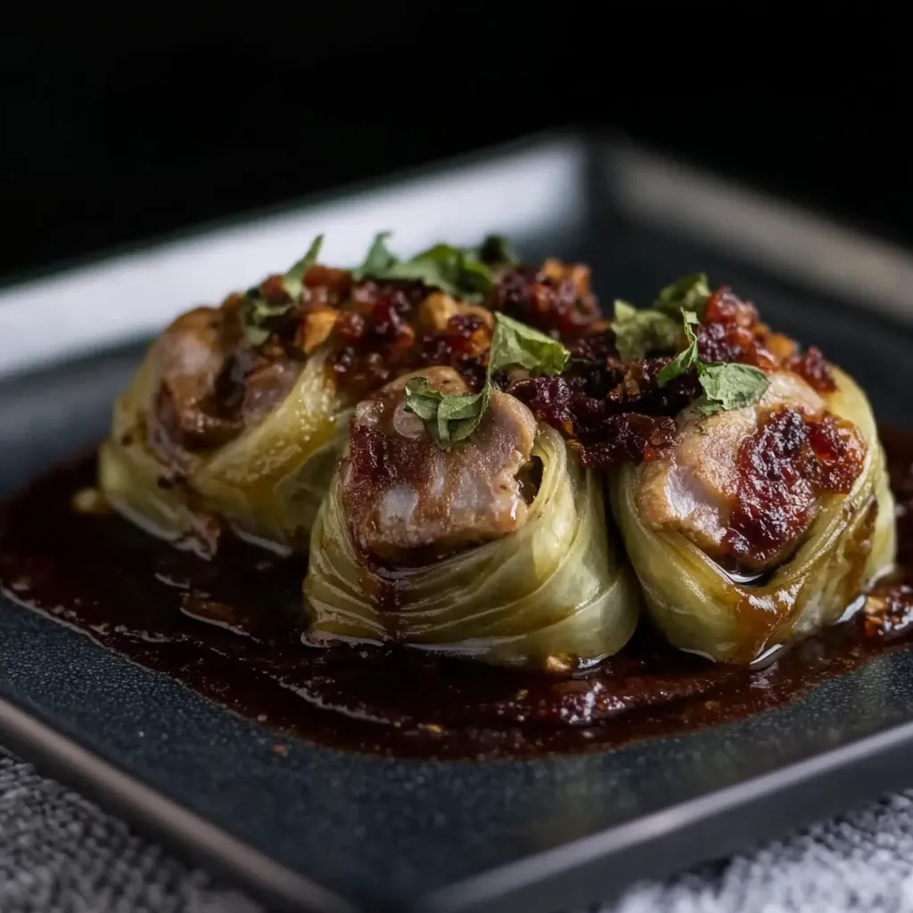 Carne assada em um molho de tomate e ervas.