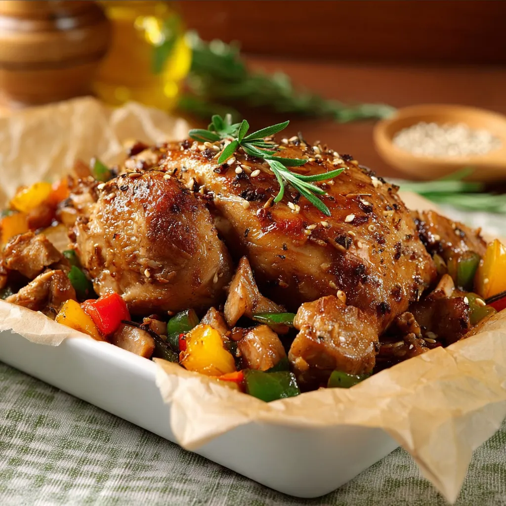 Carne assada com ervas e temperos.