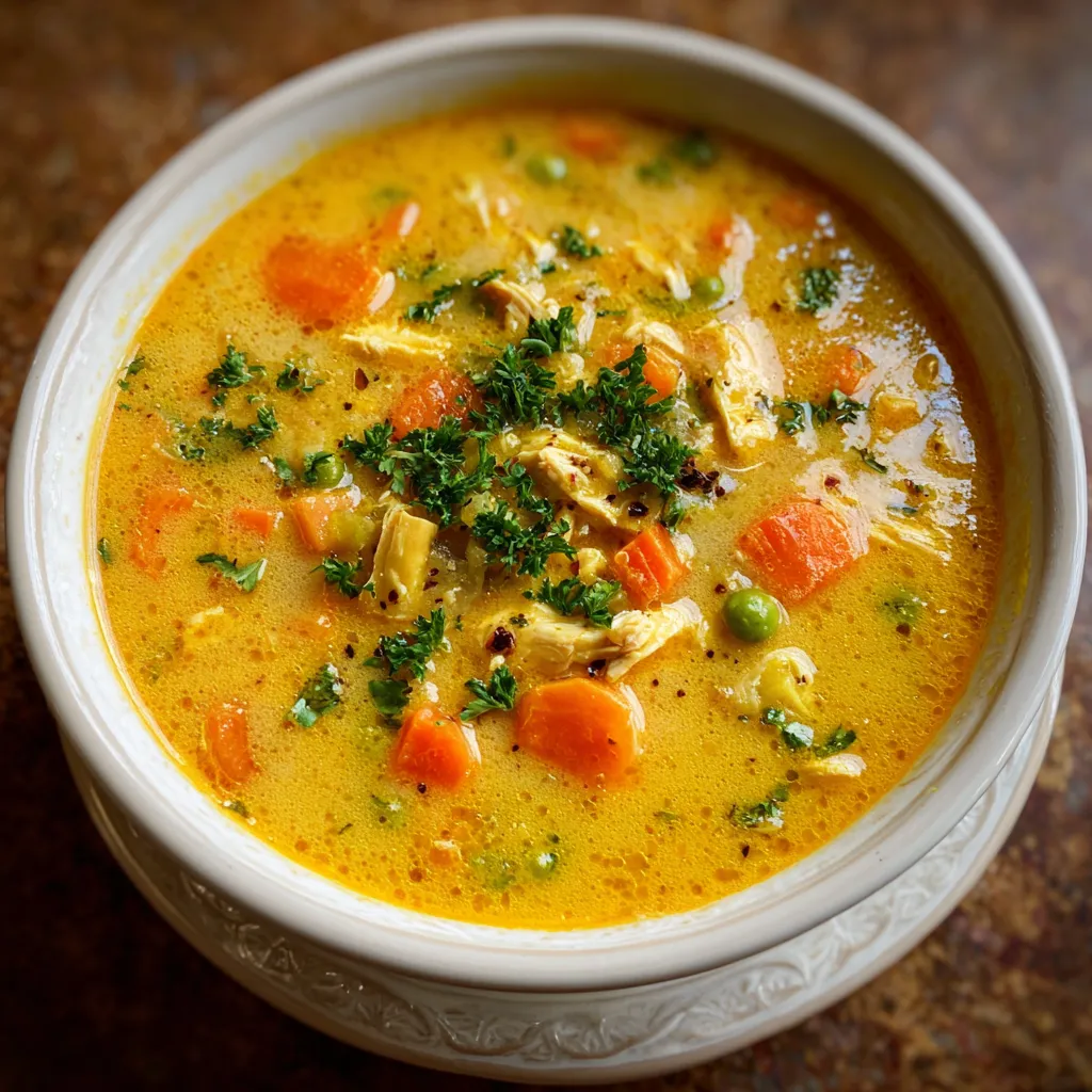Um prato de sopa com carro e cebola.