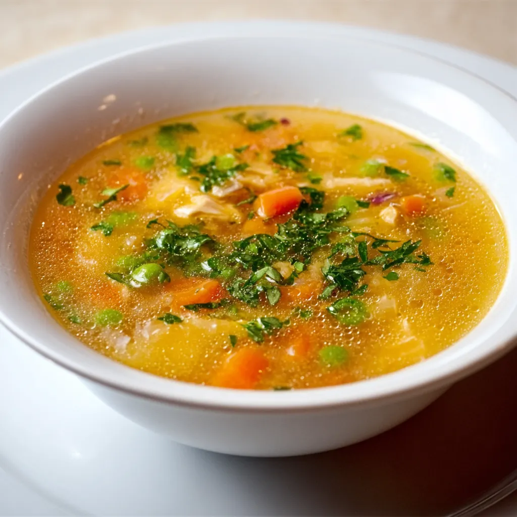 Um prato de sopa com carro e cebola.
