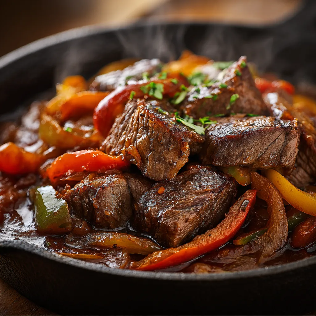 Carne grelhada em um frasco com peixe, cebola, tomate e pimenta.
