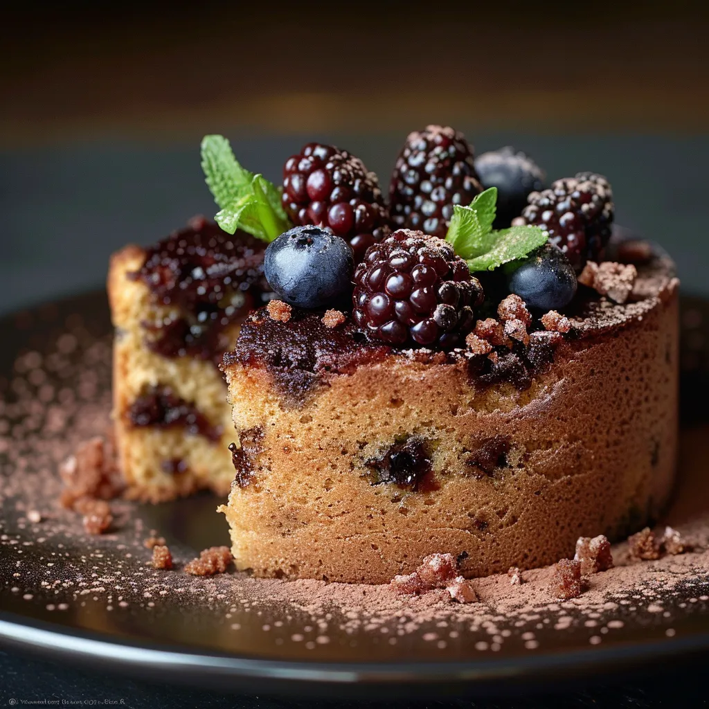 Cake com frutas e chocolate.