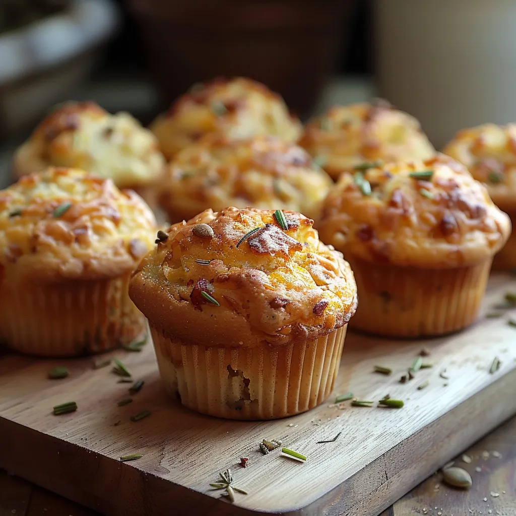 Muffins com queijo e cebola em uma tabela.