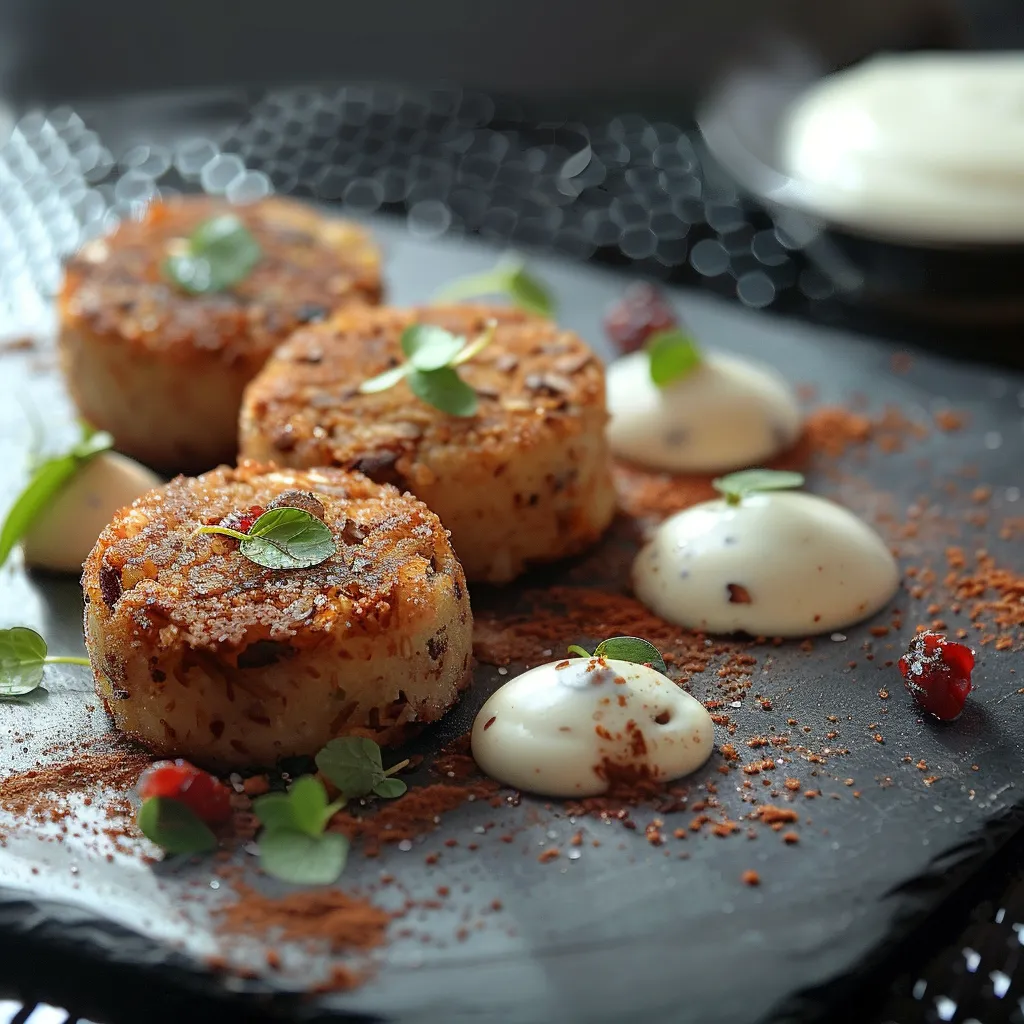 Tres pequenas torradas com manteiga e salada.