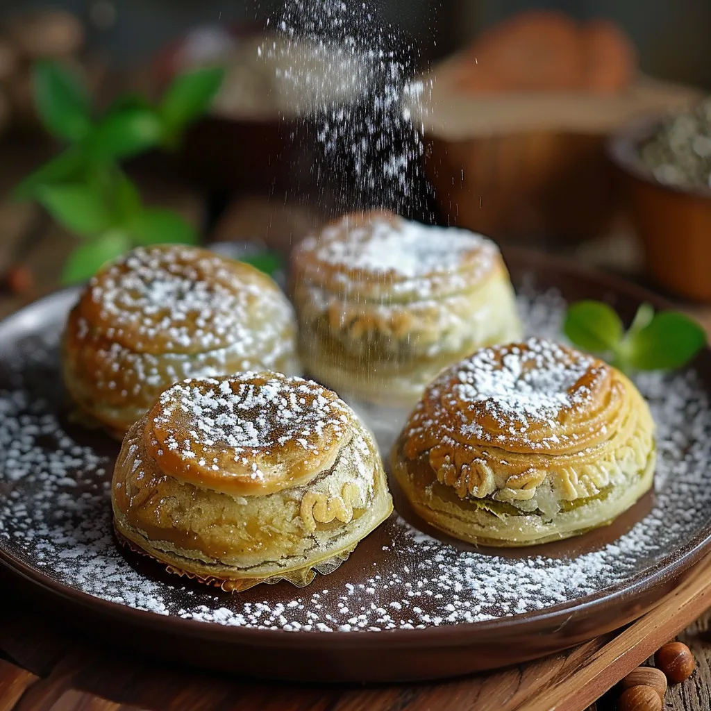 Tres pastéis com pó de canela.