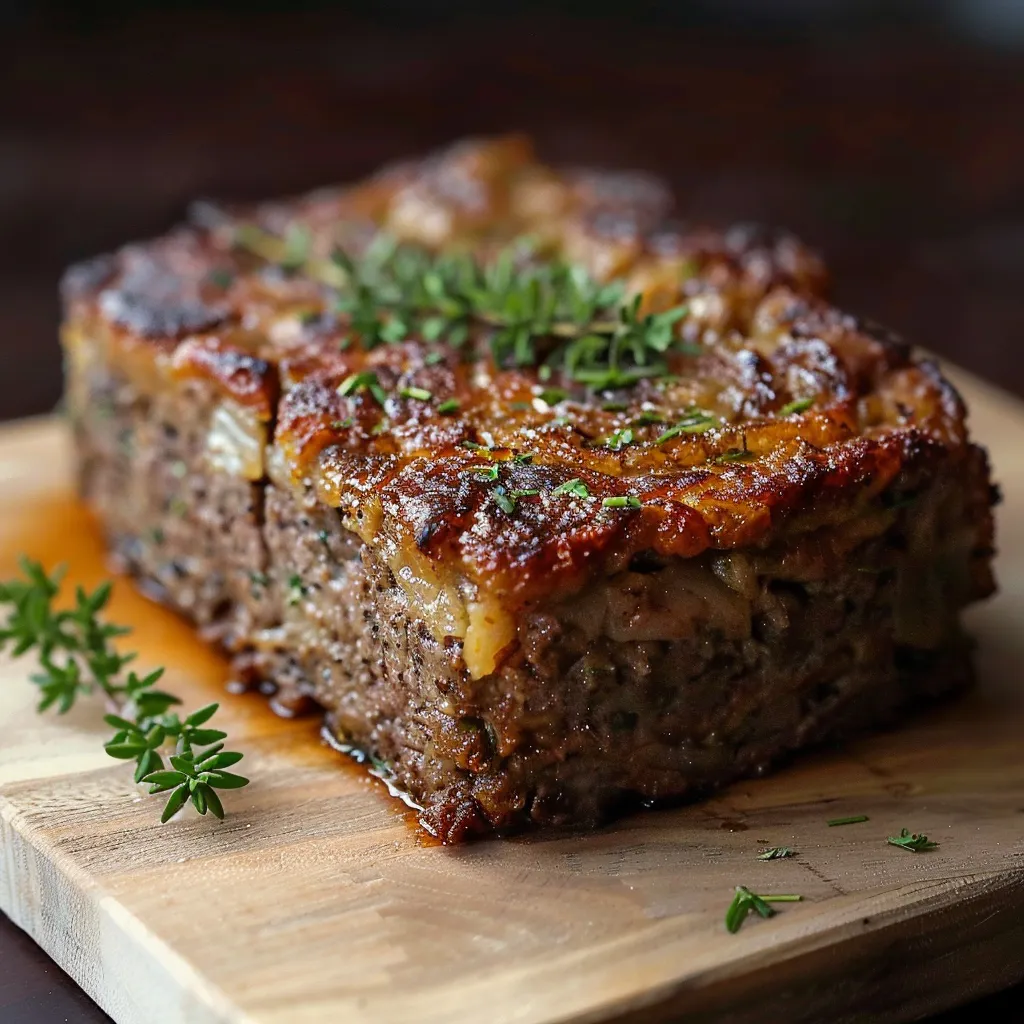 Carne assada em um pedaço, com ervas acompanhando.