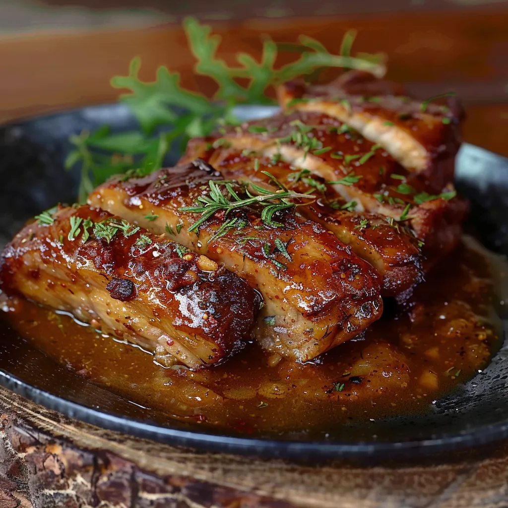Carne assada com ervas no topo.
