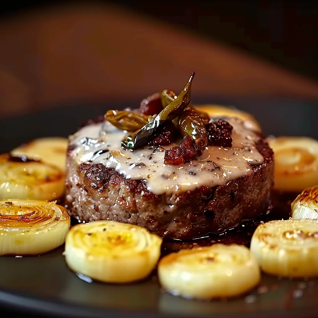Carne com ervas e cebola.