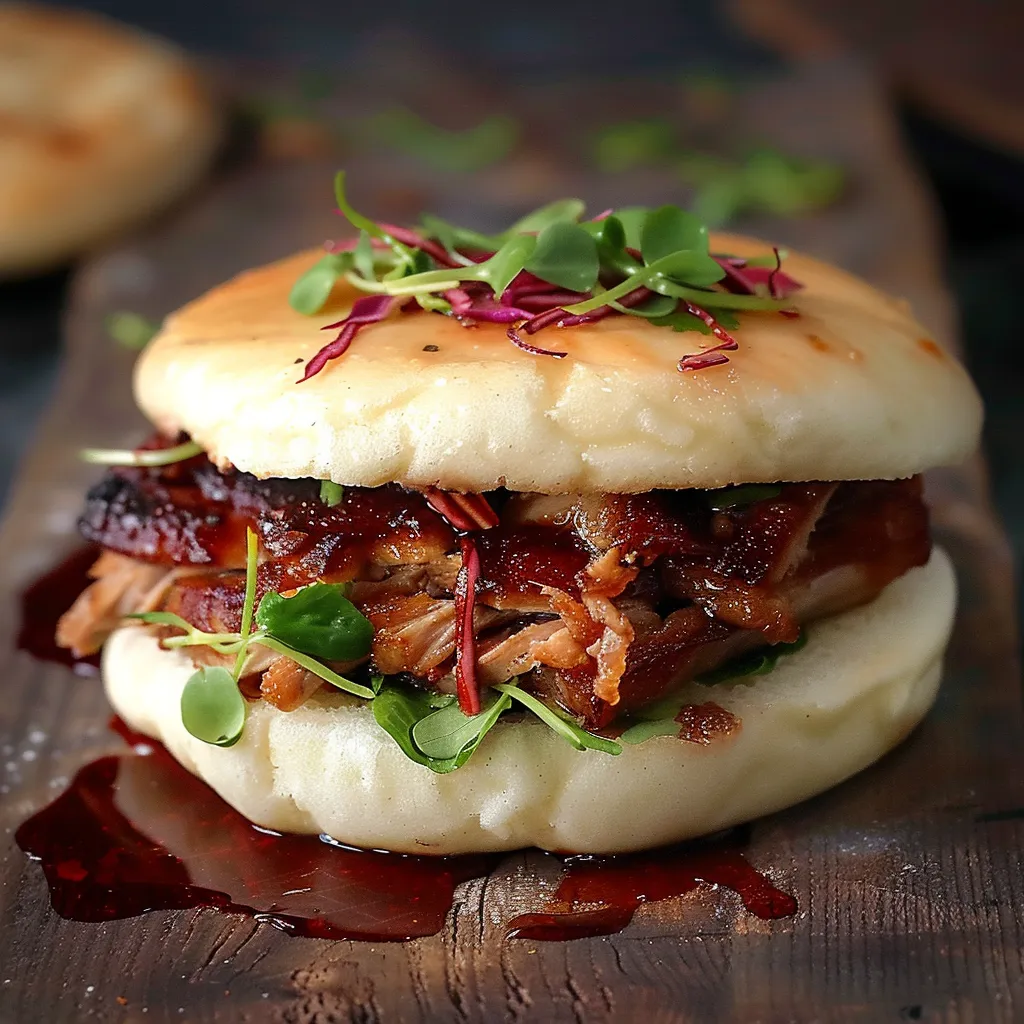 Um sanduíche com carne vermelha e vegetais.