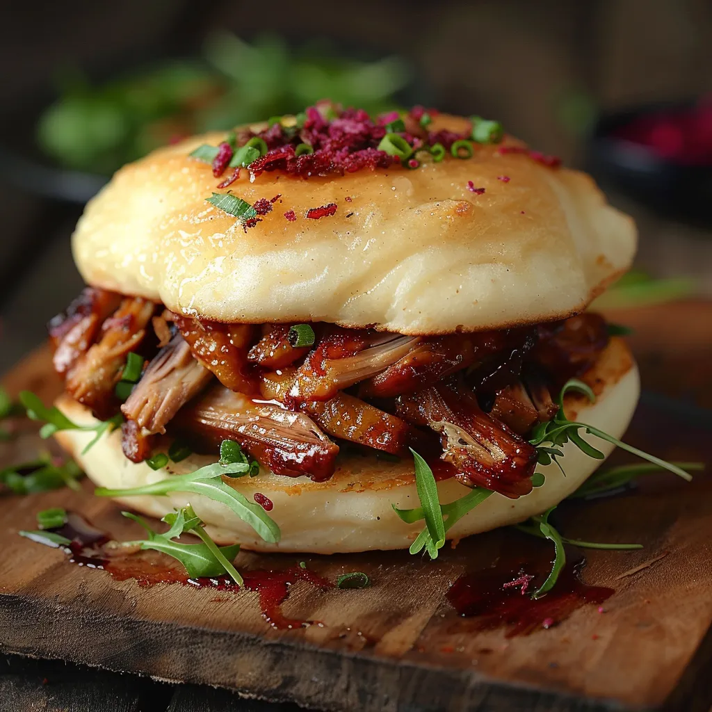 Sanduíche com carne vermelha e vegetais.