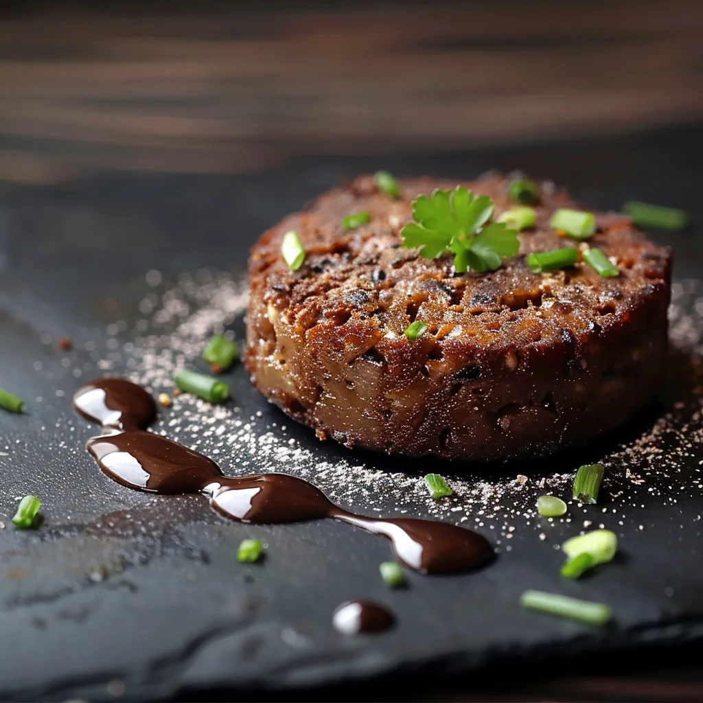Um pedaço de carne com cebola e chocolate.