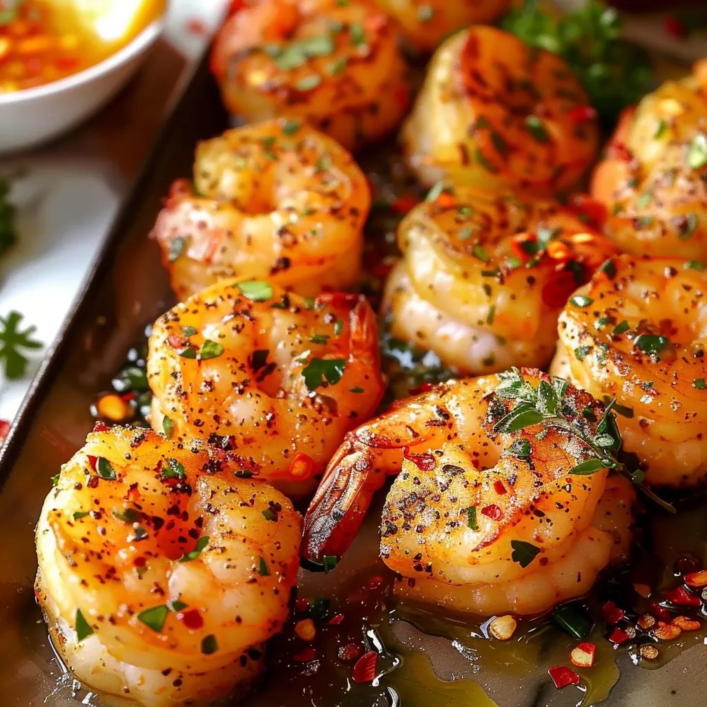 Gambas grelhadas com pimenta e alho.