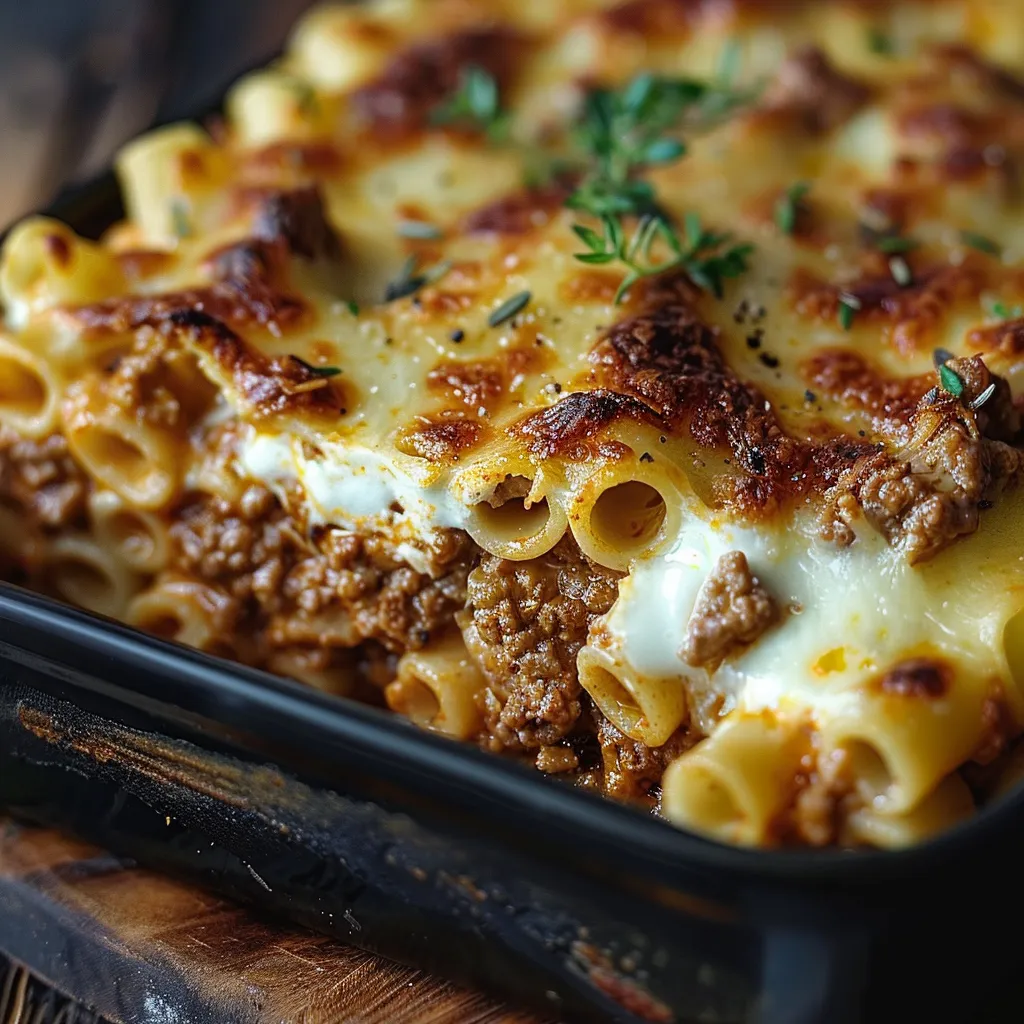 Um prato de macarrão com carne e cebola.