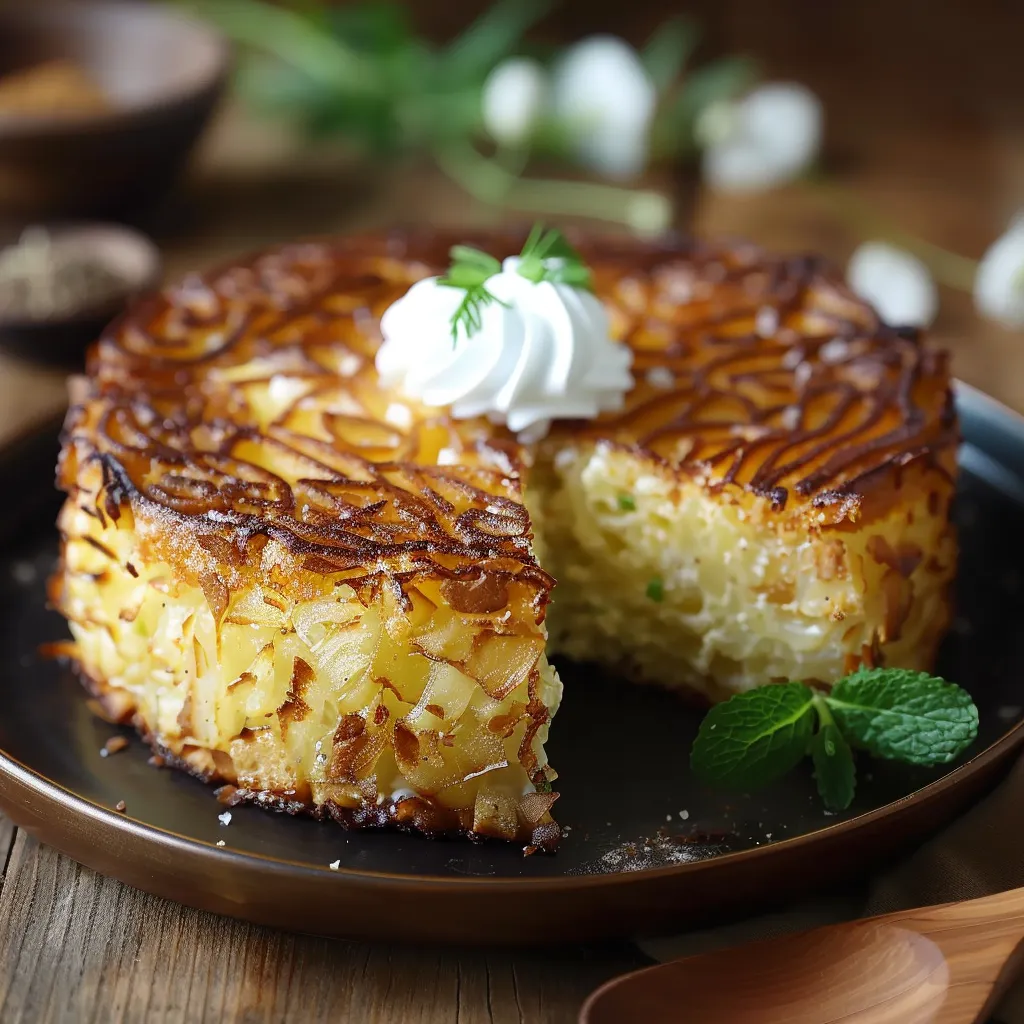 Um pedaço de cake com uma colher de sopa de creme.
