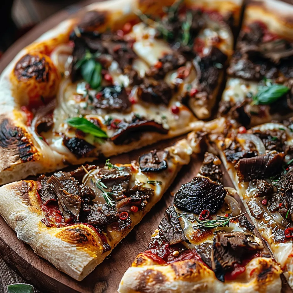Pizza com carne e cebola.