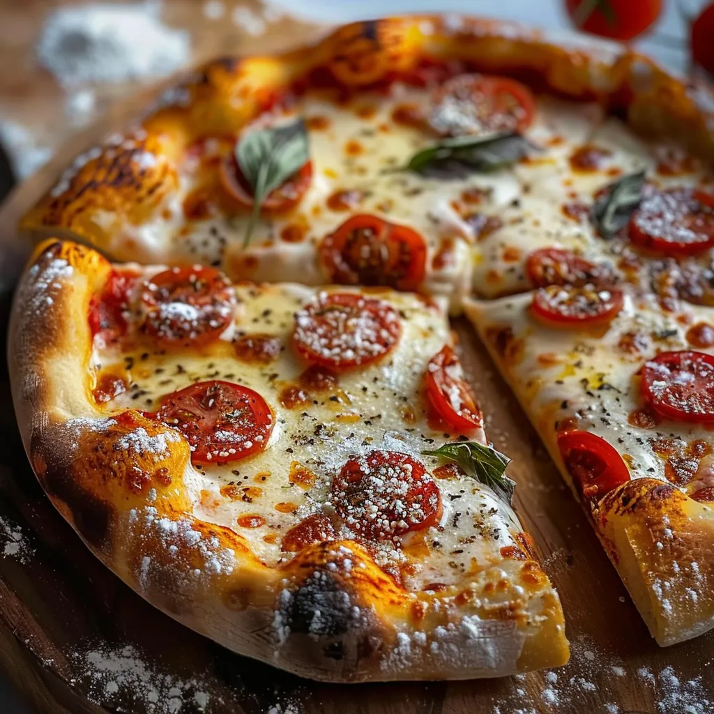 Pizza com tomate e cebola.