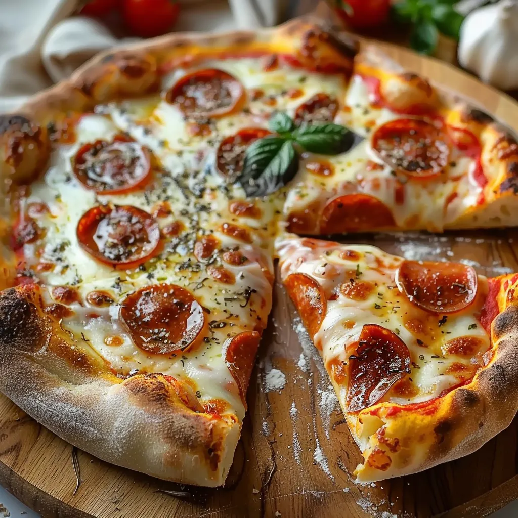 Pizza com tomate e basilico.