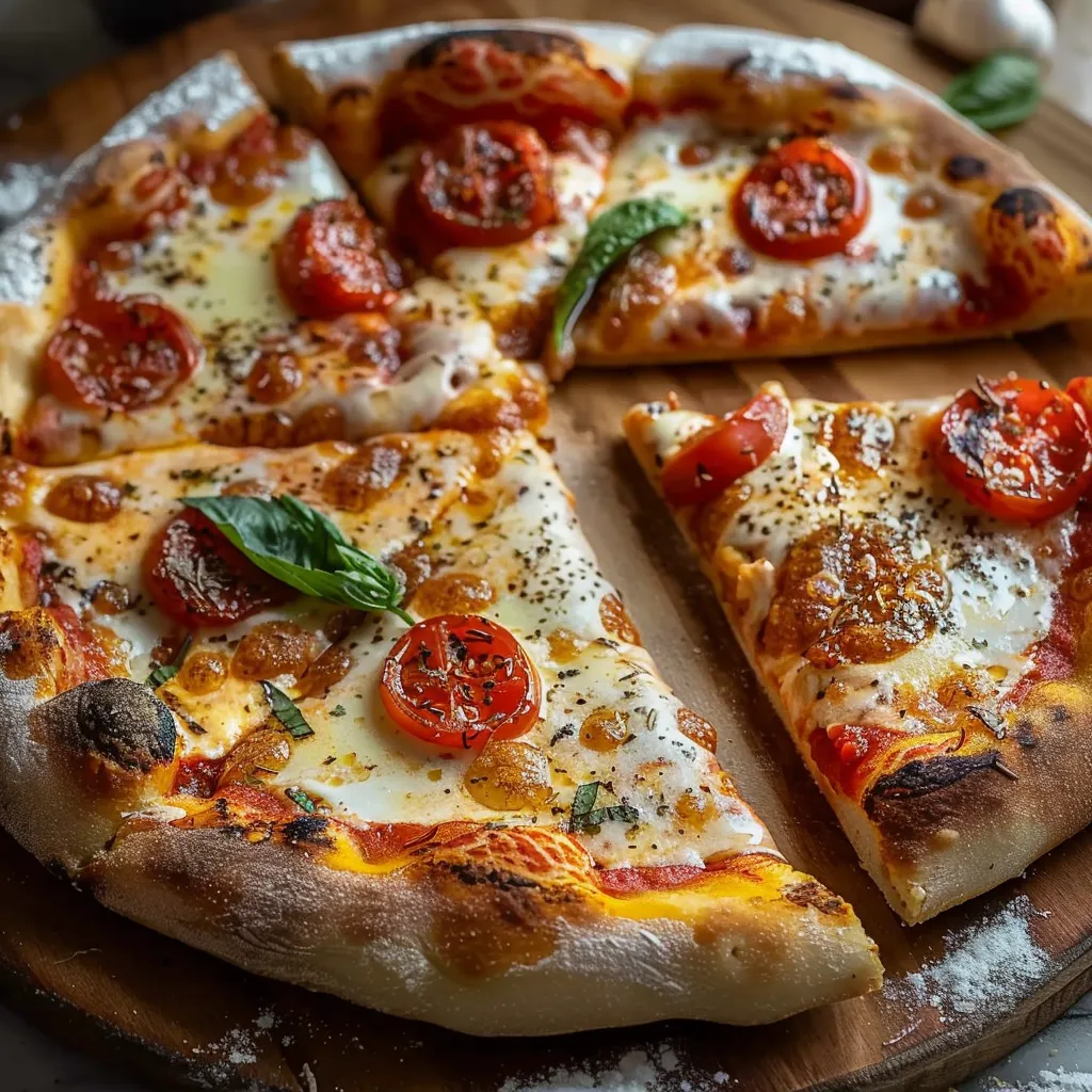Pizza com tomates e cebola.