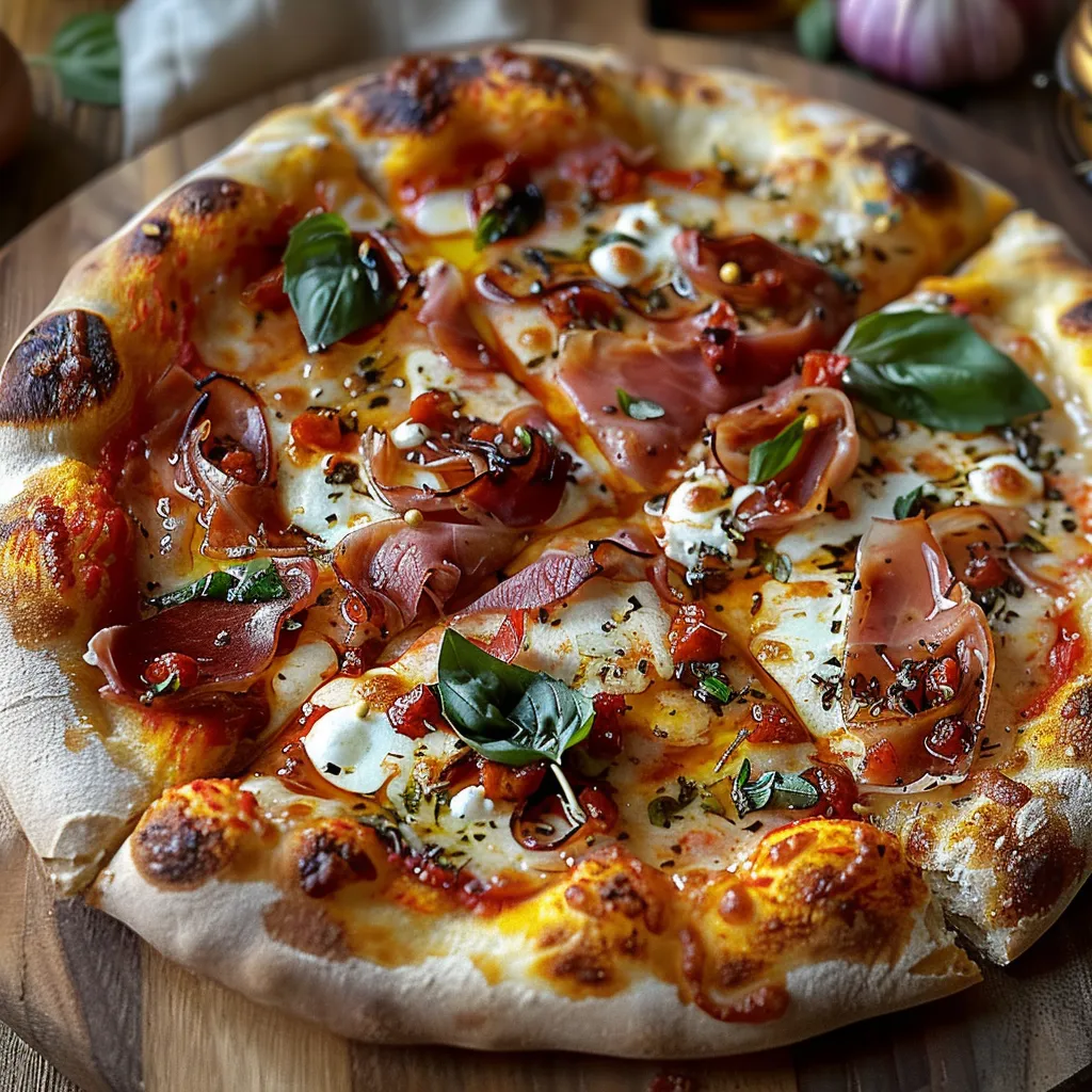 Pizza com carne, cebola e tomate.