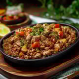 Carne em um prato em uma mesa.