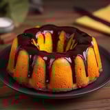 Cake com chocolate e caramelo.